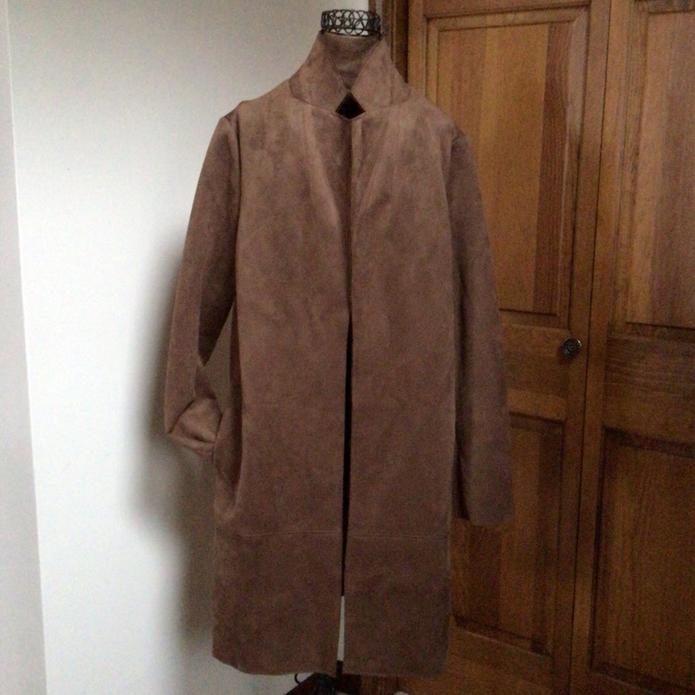 Tahari faux suede open front coat, Medium